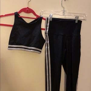 Black workout set with white stripes